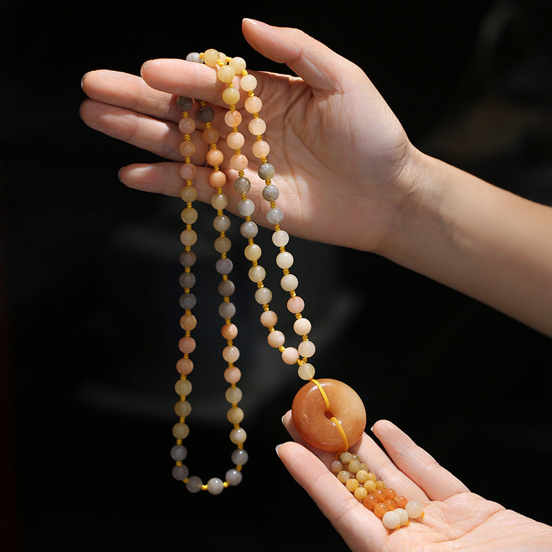 Qipao Beautiful Matching Xinjiang Gold Silk Jade Sweater Chain Necklace Rose Blossom Prosperous Women's Clothing Hanging Chain Jewelry Ethnic Style