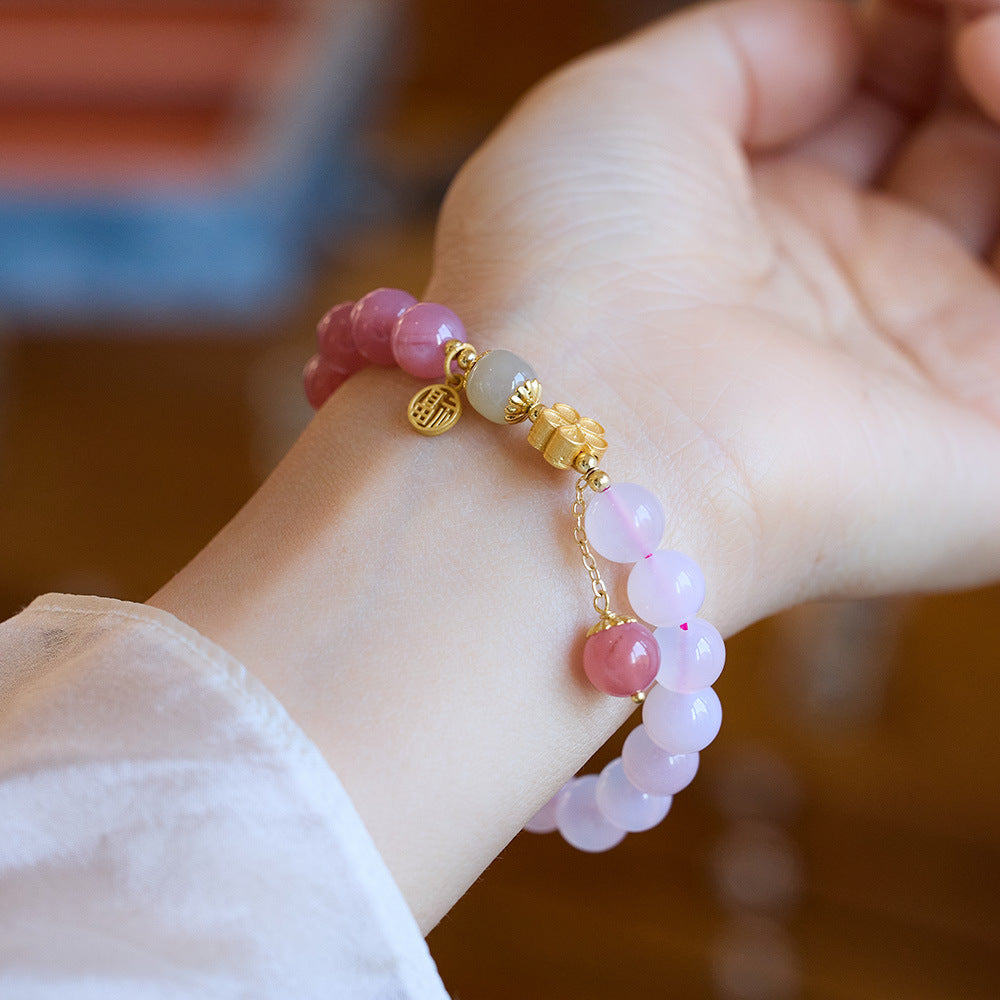 Natural Gradient Salt Source Agate Bracelet for Women Ten Miles Peach Blossom High-end Sense National Style Bracelet Gift