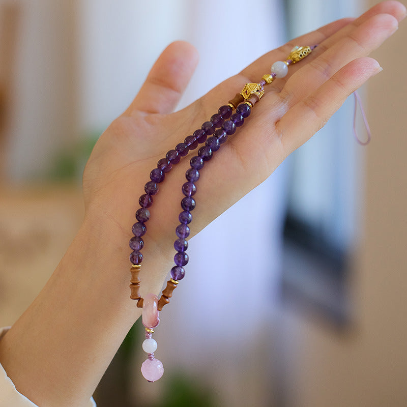 Nine Purple Fire Keychain Phone Pendant Zodiac Year Bracelet for Women Natural Amethyst Dragon Year Small Sugar Cube Design