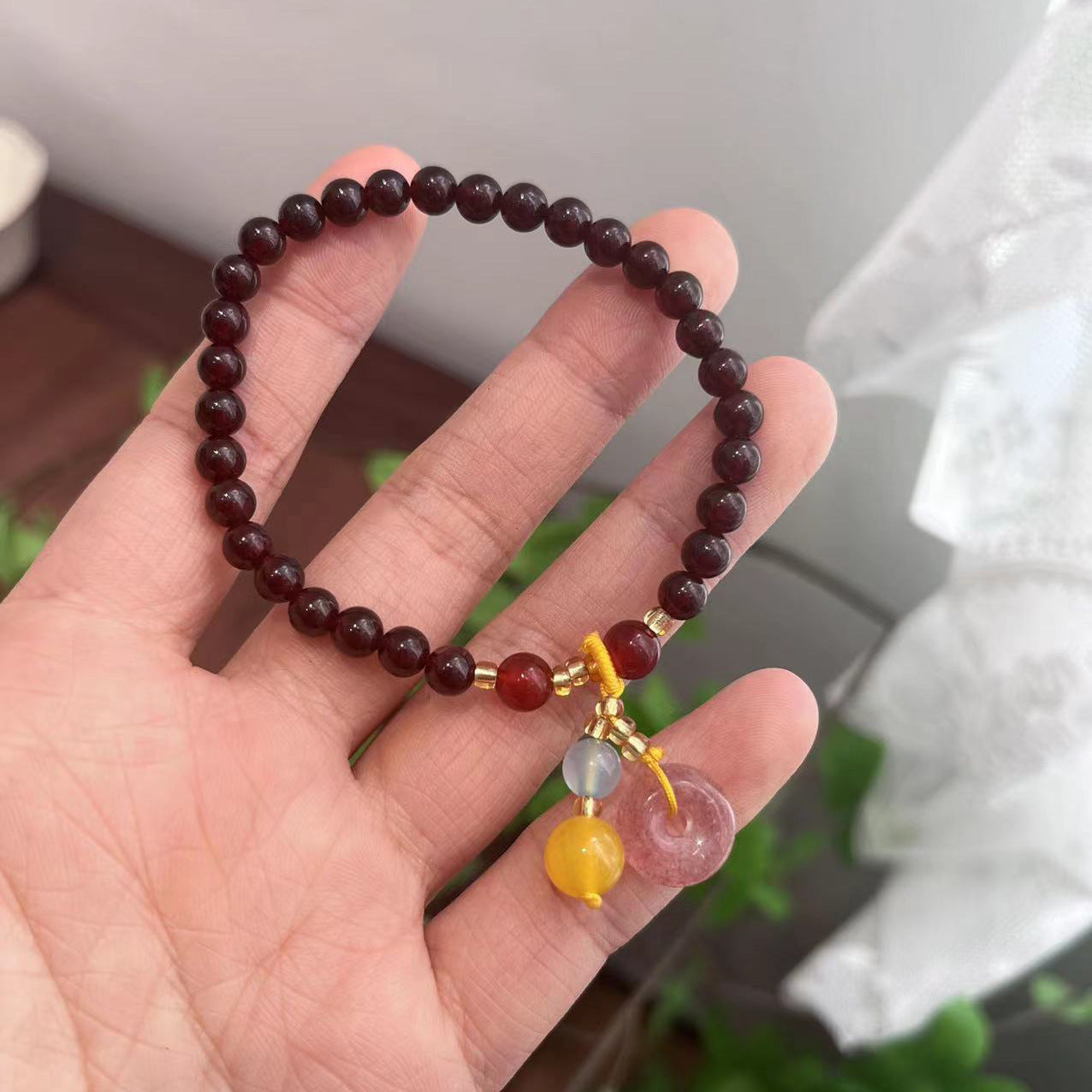 Natural5MM Garnet Bracelet Hanging Strawberry Quartz Gourd Crystal Bracelet Hand Jewelry Simple All-Match