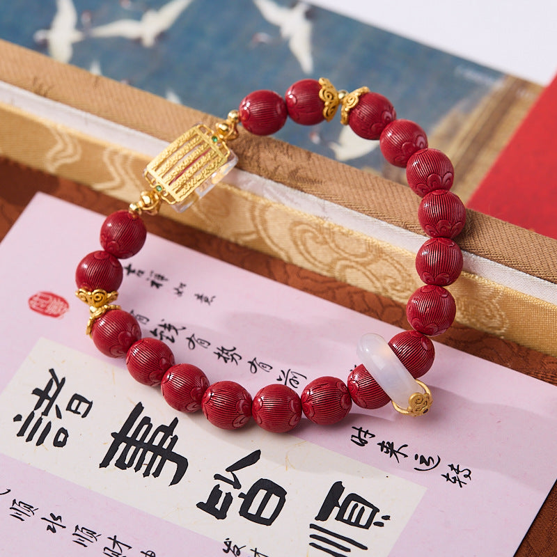 Xiangxi Original Mine High Content Imperial Cinnabar Bracelet Five Strands Ancient Method Velvet Cinnabar High-end Bracelet
