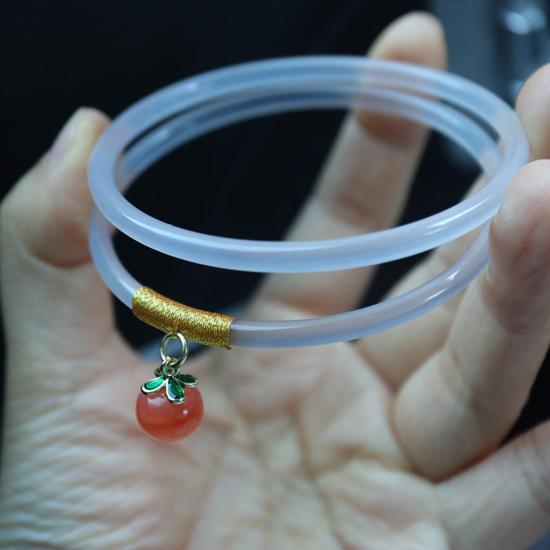 Gold-Devouring Beast Natural Chalcedony Ding-Dang Bracelet Agate Bracelet Ultra-Thin Strip Delicate and Exquisite Jade Bracelet Women's Jewelry Accessories