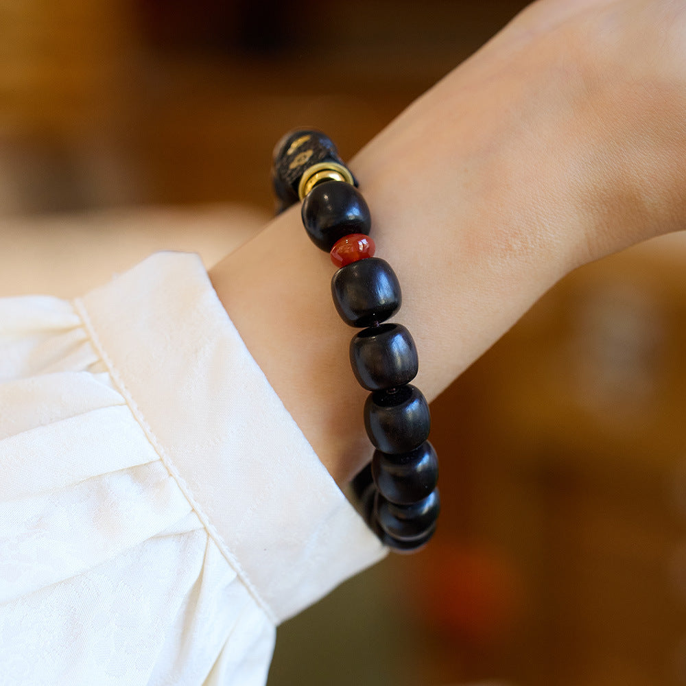 Nanjing Jiming rosewood ebony bracelet auspicious clouds like rain temple with the same Buddha beads rosary bracelet men