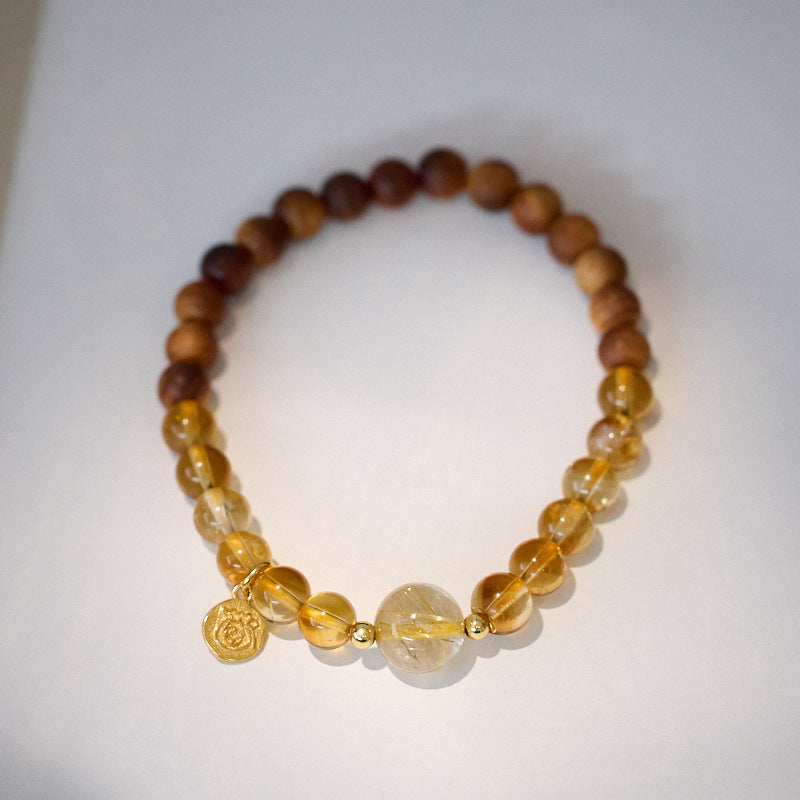 Natural6MM Yellow Crystal Bracelet for Women Aged Cliff Cypress Qian Duoduo High-end Crystal Bead Bracelet Best Friend Gift