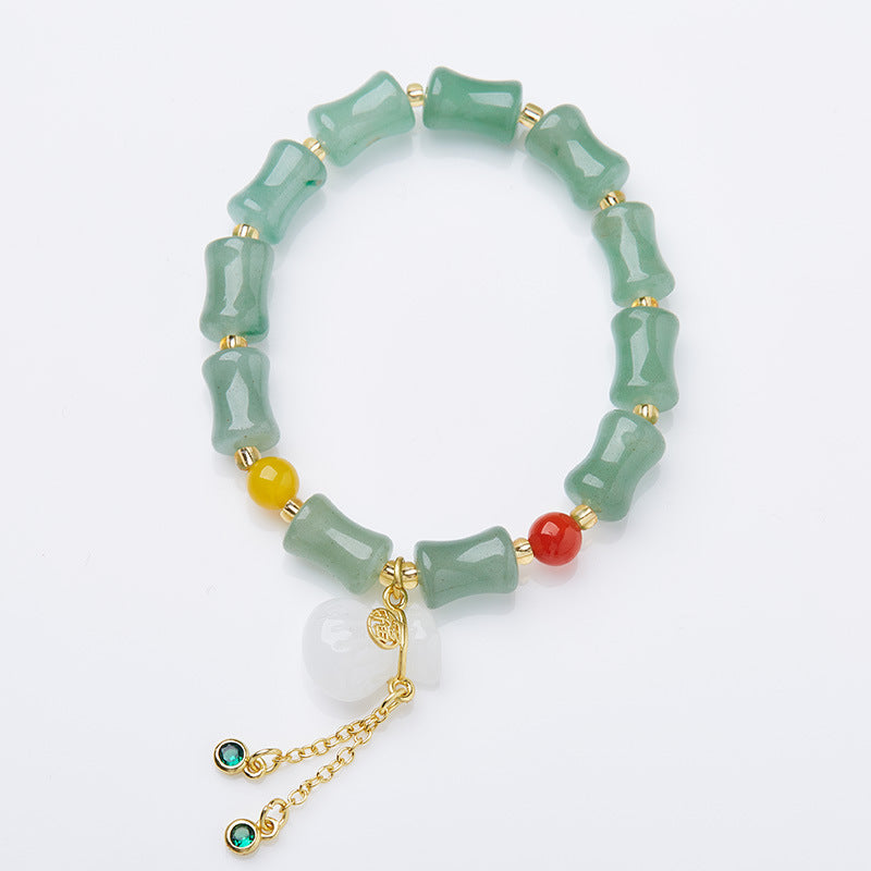 Natural Tianshan Jade Bamboo Knot Bracelet for Women Wallet Drum Money Bag Golden Silk Jade High-end Feel Bestie Bracelet Gift