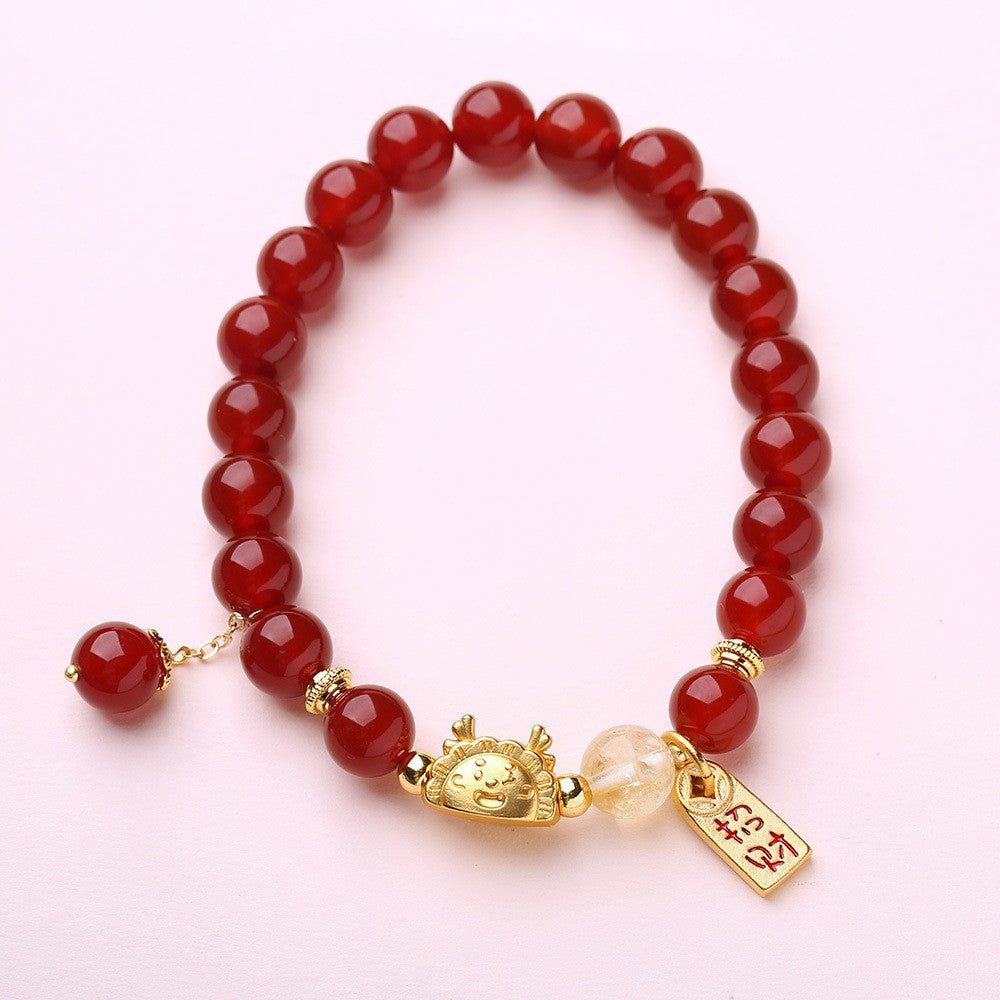 Live Streaming Natural8MM Red Agate Bracelet for Women Fortune Pendant Chalcedony Agate High-end Design Bracelet