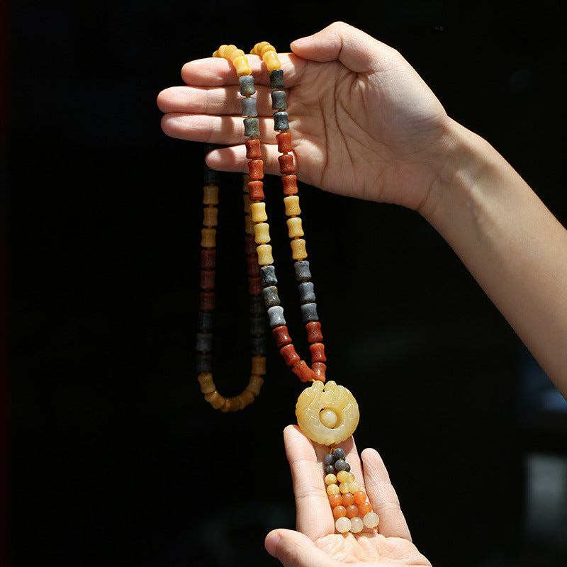 Qipao Beautiful Matching Xinjiang Gold Silk Jade Sweater Chain Necklace Rose Blossom Prosperous Women's Clothing Hanging Chain Jewelry Ethnic Style