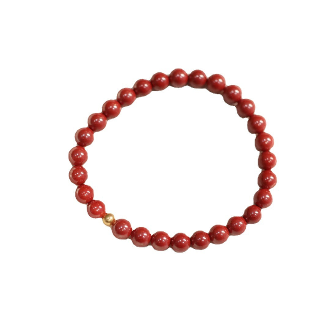 Natural High-Content Imperial Sand Bracelet with Amber and Freshwater Pearl Red Chinese Style Zodiac Year of the Dragon Cinnabar Bead Bracelet