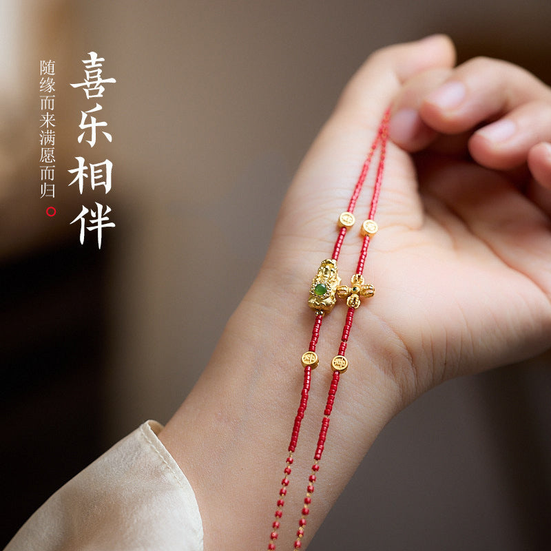 2025Year of the Snake Vajra Bracelet for Women New Chinese Style High-Value Red Glass Bracelet for Birth Year