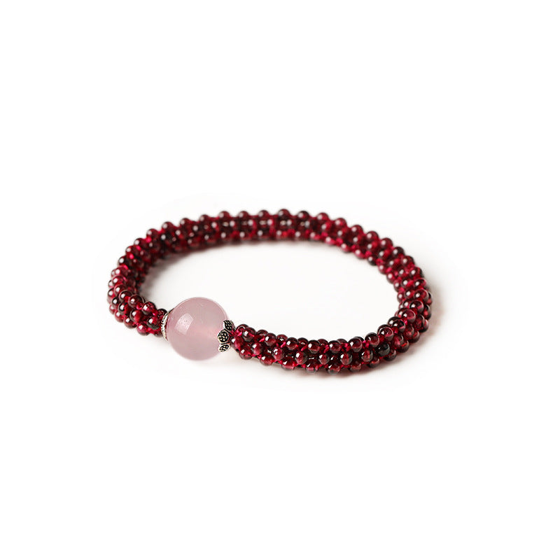 Natural Garnet Bracelet for Women Purple Tooth Black Crystal Jewelry Amazonite Pink Quartz Agate Woven Bracelet