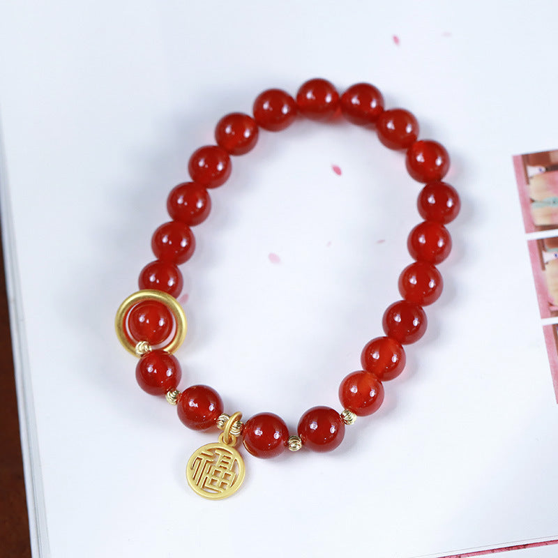 Live Streaming Natural8MM Red Agate Bracelet for Women Fortune Pendant Chalcedony Agate High-end Design Bracelet