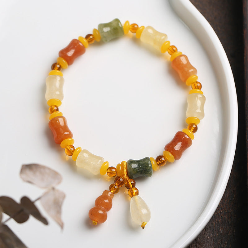 Natural Xinjiang Golden Silk Jade Small Bone Bead Bracelet Handmade Jade Yadan Gobi Colorful Jade Bracelet Ethnic Style Gift