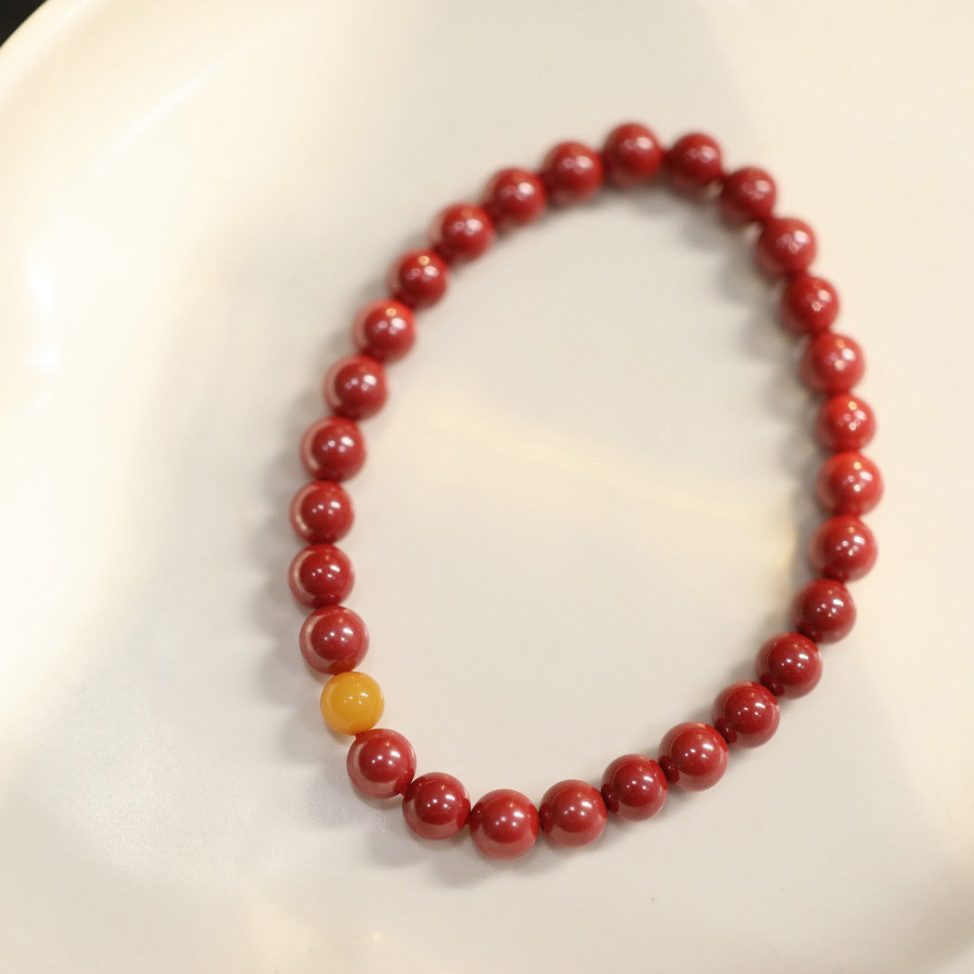 Natural High-Content Imperial Sand Bracelet with Amber and Freshwater Pearl Red Chinese Style Zodiac Year of the Dragon Cinnabar Bead Bracelet