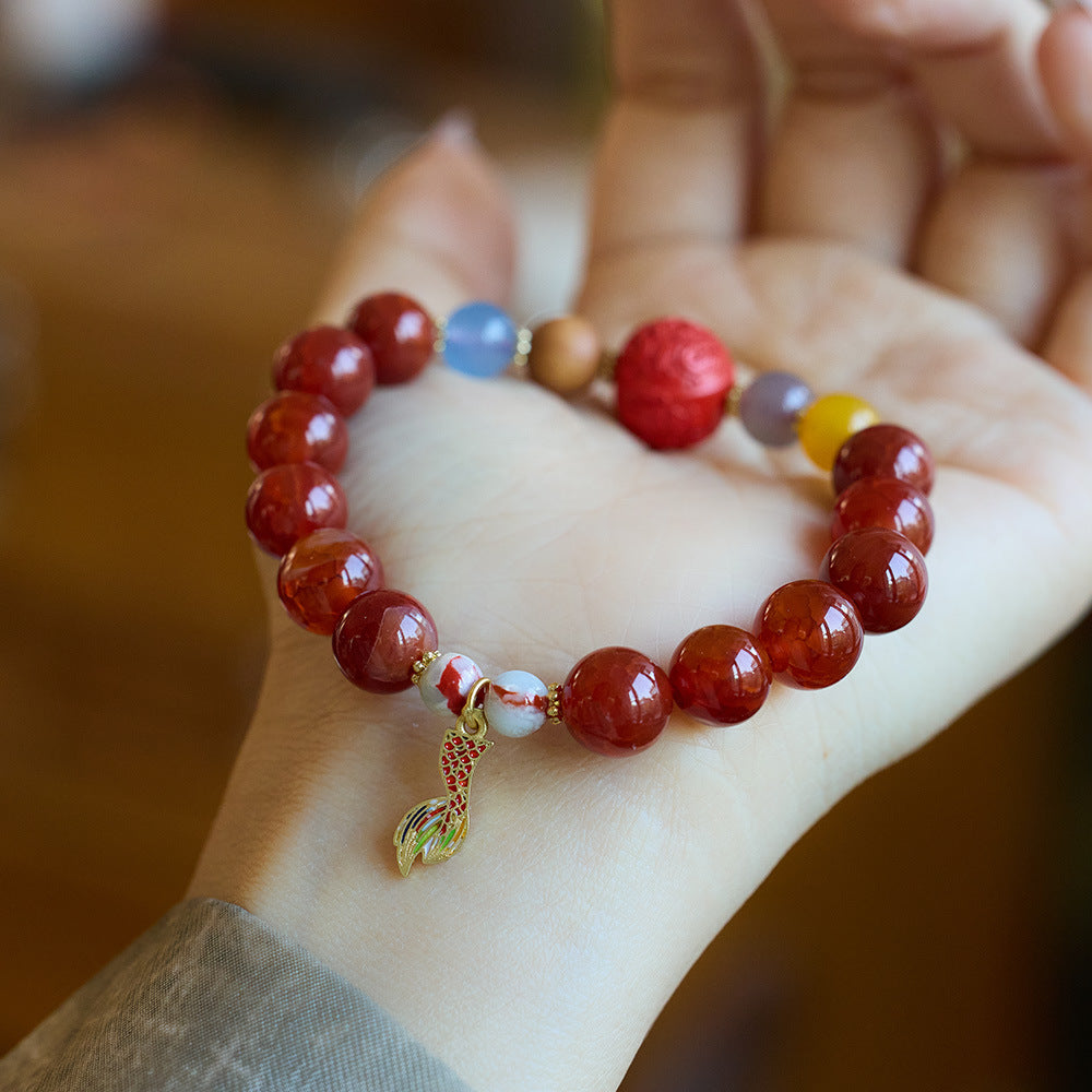 Temple Style Natural Dragon Pattern Agate Bracelet Nine Purple Fire Dragon Year Zodiac Year High Sense Bracelet