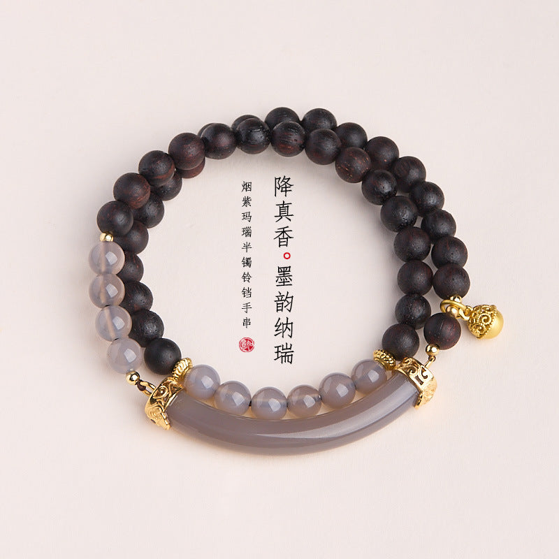 Ancient Style Bracelet Wenwan Agarwood Women Layered Wear Niche Tiger Eye6MM Round Bead Five Strands Single and Double Circle Agarwood Bracelet