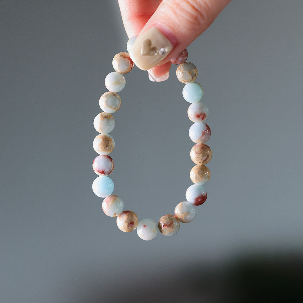 New Chinese Style Natural8MM Shoushan Stone Bracelet Blue Single Circle Bead Retro Ethnic Style Unisex Jewelry