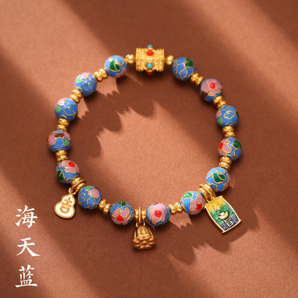 Beijing Yongxiang Floral Bracelet for Women Cloisonné Filigree Enamel Floral Beaded Bracelet Wishes Come True Beaded Bracelet