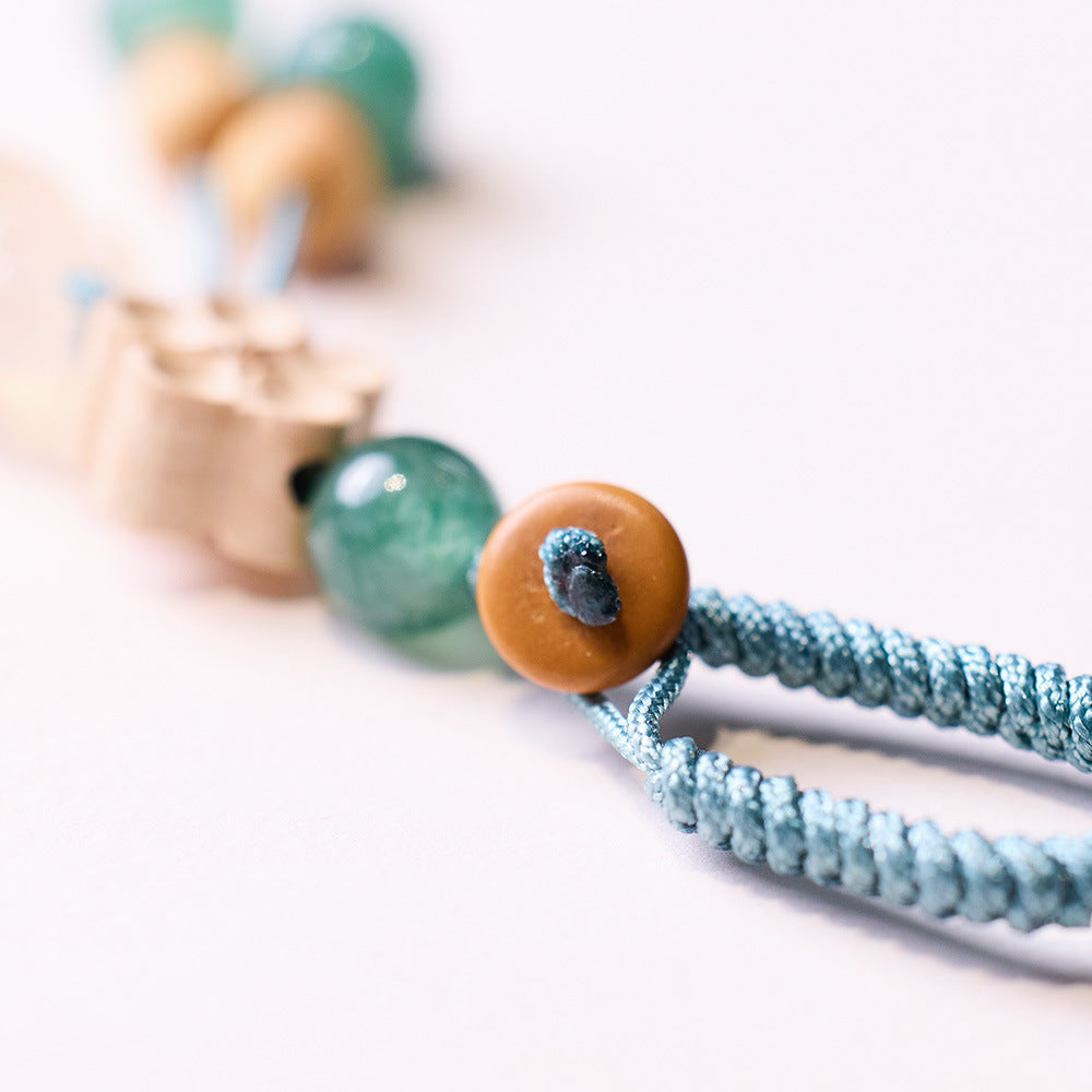Natural Chalcedony Agate Wealth Bean Keychain Four Seasons Evergreen Fortune Bean Car Bag Pendant Creative Gift
