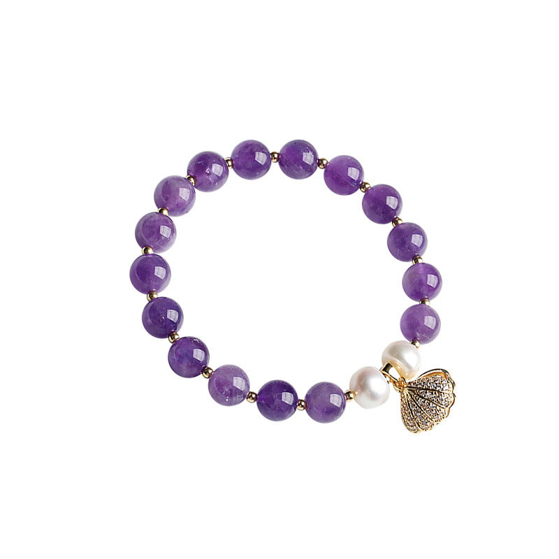 Natural Amethyst Strawberry Quartz Bracelet Heart of the Ocean Crystal Bracelet for Women Best Friends Summer Simple Style Accessories