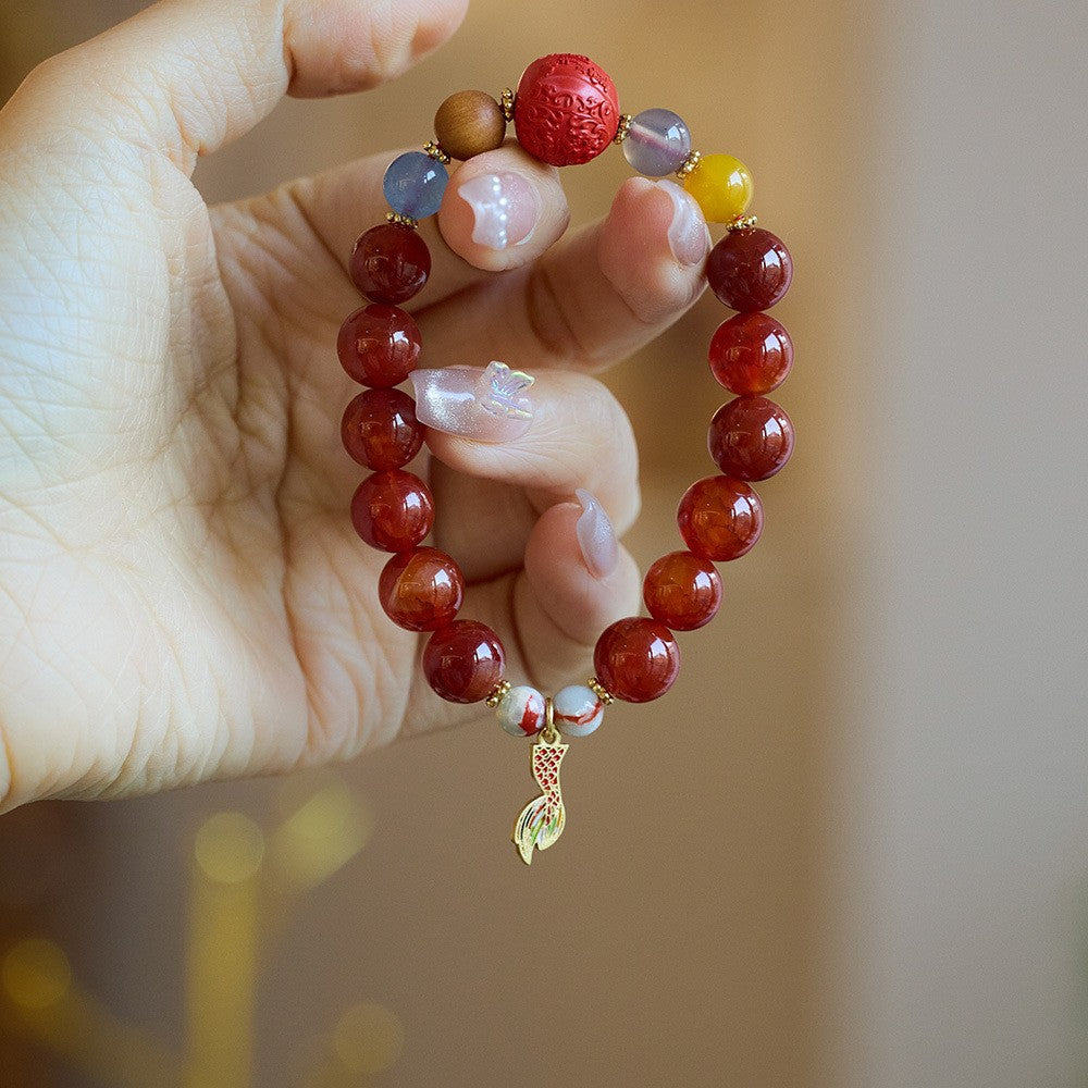 Temple Style Natural Dragon Pattern Agate Bracelet Nine Purple Fire Dragon Year Zodiac Year High Sense Bracelet