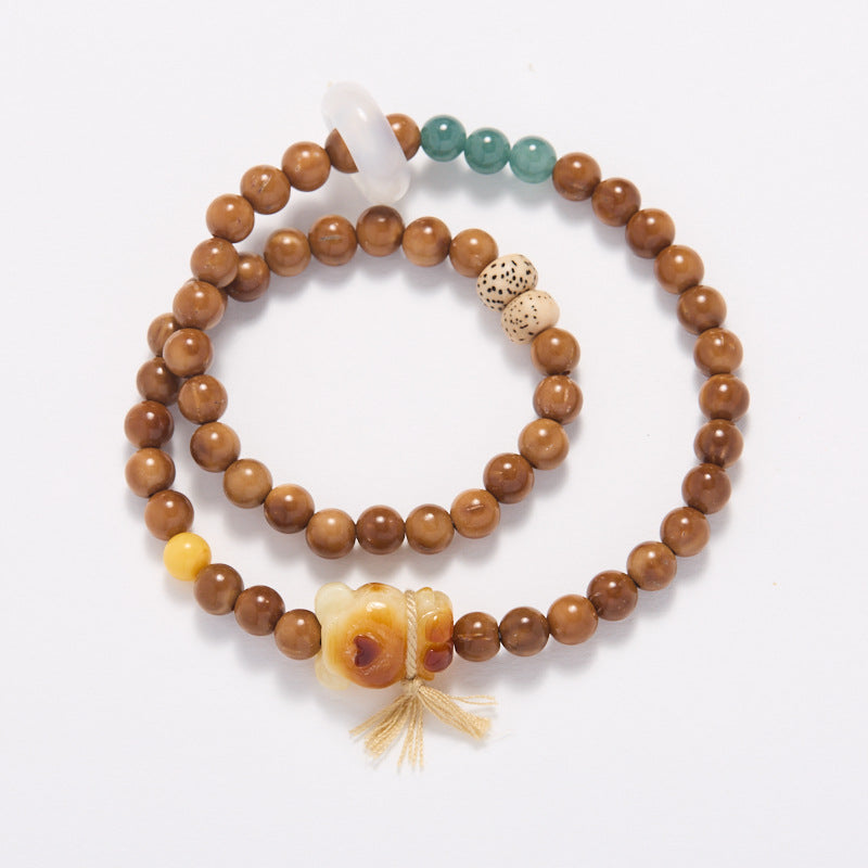 Natural6MM Kuke Bodhi Bracelet Original Design Double Circle Amber Cute Bear Bracelet Cultural Play Gift