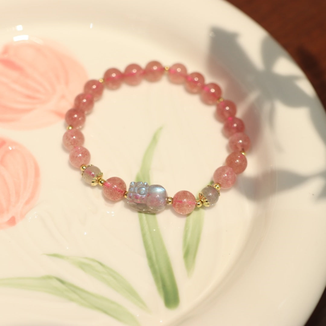 Custom Natural Strawberry Quartz Bracelet for Women Pigeon Blood Red Quartz DIY Pink crystal peach blossom beads