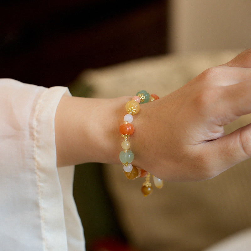 Natural Xinjiang Golden Silk Jade Bracelet for Women Wish Ring Peace Buckle Colorful Jade Bracelet Gift for Best Friend
