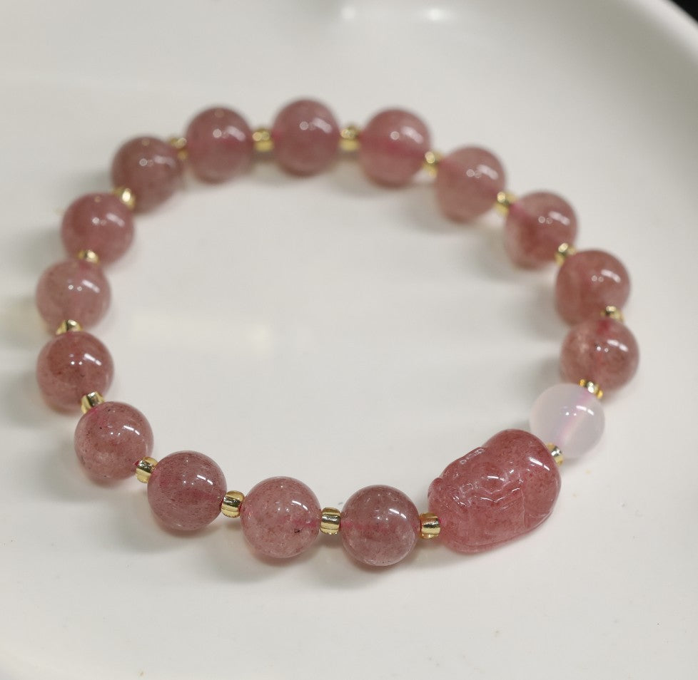Custom Natural Strawberry Quartz Bracelet for Women Pigeon Blood Red Quartz DIY Pink crystal peach blossom beads
