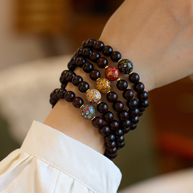 Natural Small Leaf Red Sandalwood Bracelet Authentic Old Material Sandalwood Buddha Beads Unisex Five-Way Five-Element Beads Wenwan Play Bracelet