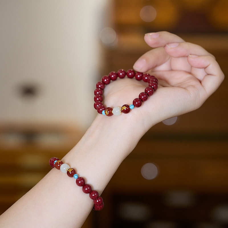 Hangzhou Lingyin Good Luck Hetian Jade High Content Cinnabar Bracelet for Women Snake Year Zodiac Year Wearing Six Harmony Zodiac Bracelet