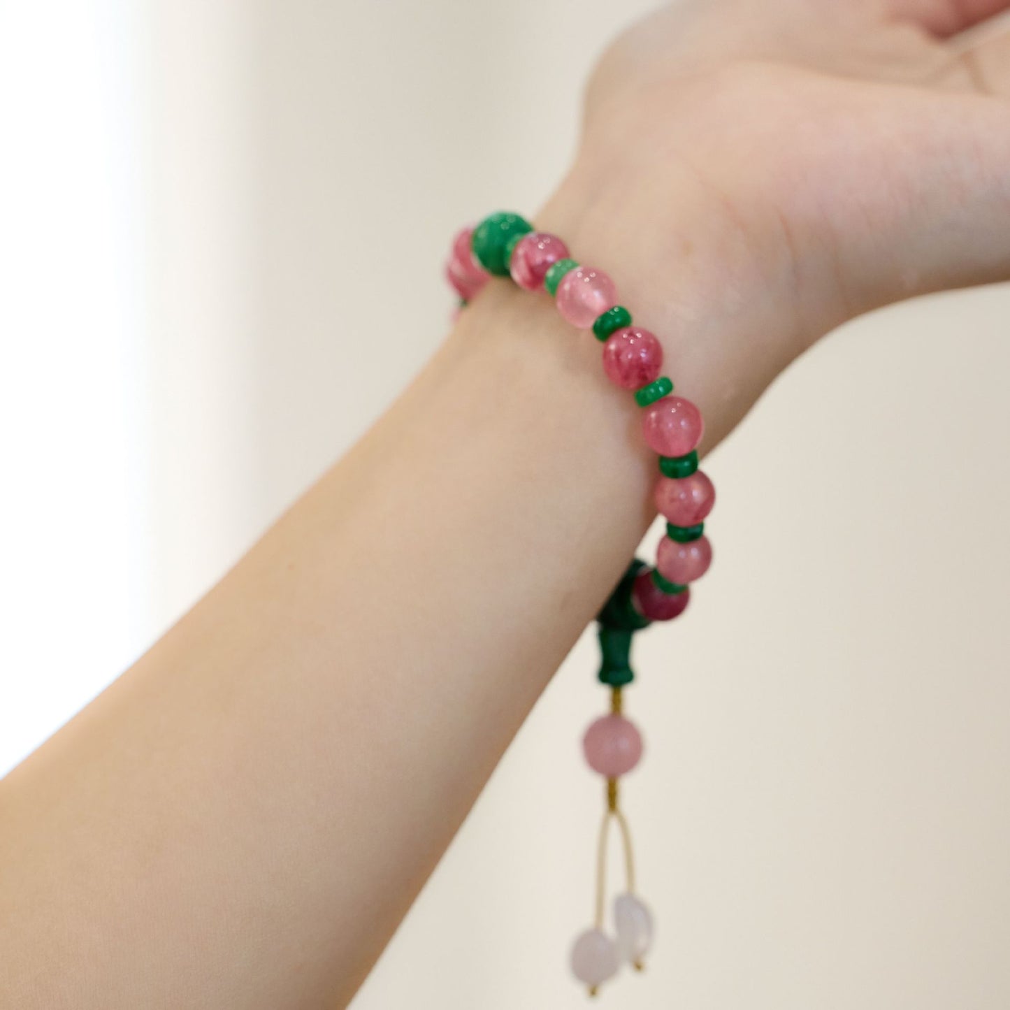 Museum Replica Qing Palace Eighteen Seeds Handheld Eighteen Beads Pink Bracelet Buddha Beads Cheongsam Brooch Pendant