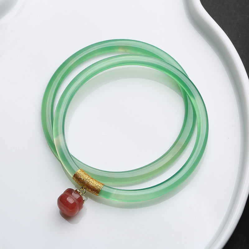 Gold-Devouring Beast Natural Chalcedony Ding-Dang Bracelet Agate Bracelet Ultra-Thin Strip Delicate and Exquisite Jade Bracelet Women's Jewelry Accessories
