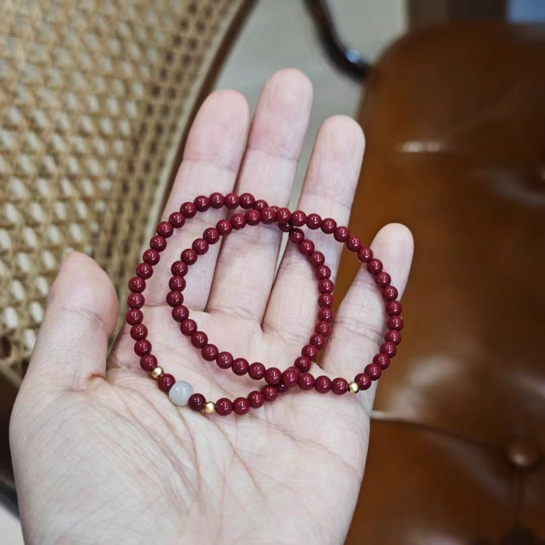 Xiangxi Raw Ore Natural Cinnabar Bracelet S925Silver Hetian Jade Single Circle Bracelet Birthday Year Cinnabar Gift