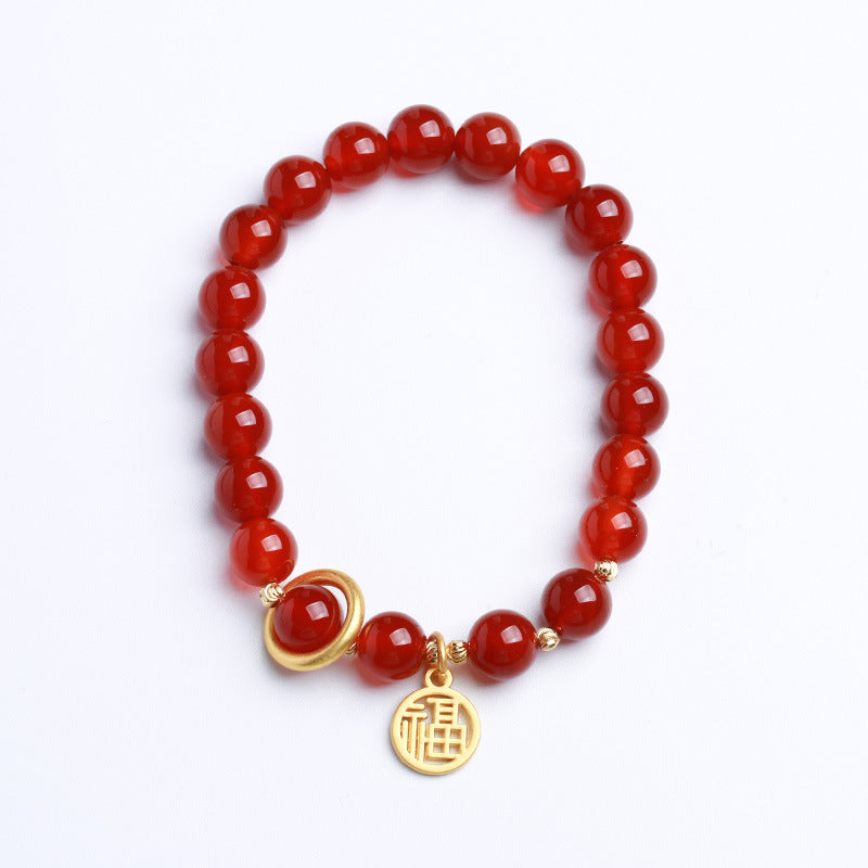 Live Streaming Natural8MM Red Agate Bracelet for Women Fortune Pendant Chalcedony Agate High-end Design Bracelet