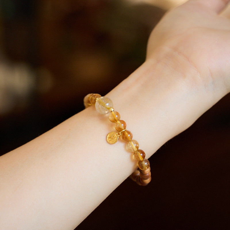 Natural6MM Yellow Crystal Bracelet for Women Aged Cliff Cypress Qian Duoduo High-end Crystal Bead Bracelet Best Friend Gift