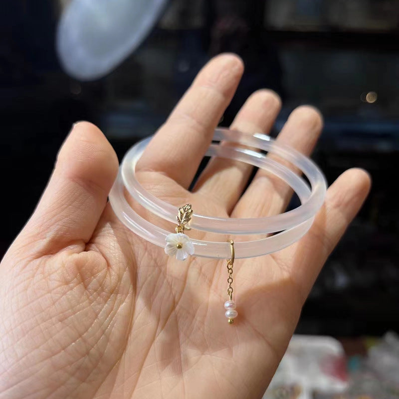 Gold-Devouring Beast Natural Chalcedony Ding-Dang Bracelet Agate Bracelet Ultra-Thin Strip Delicate and Exquisite Jade Bracelet Women's Jewelry Accessories