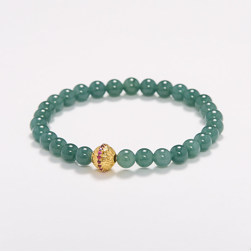 Natural Source6MM Blue Water Jade Bracelet for Women with Filigree Enamel and Lucky Jade A Handmade Bracelet