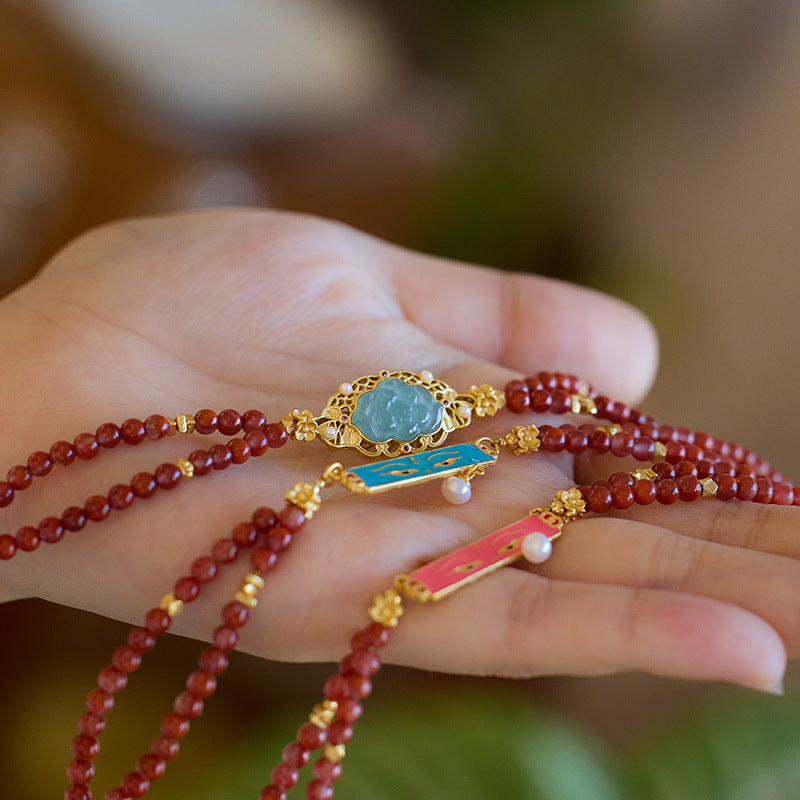 New Chinese Style Natural Sichuan Material4MM Liangshan South Red Agate Bracelet for Women, Small Rice Beads, Cherry Persimmon Red, South Red Agate Collection