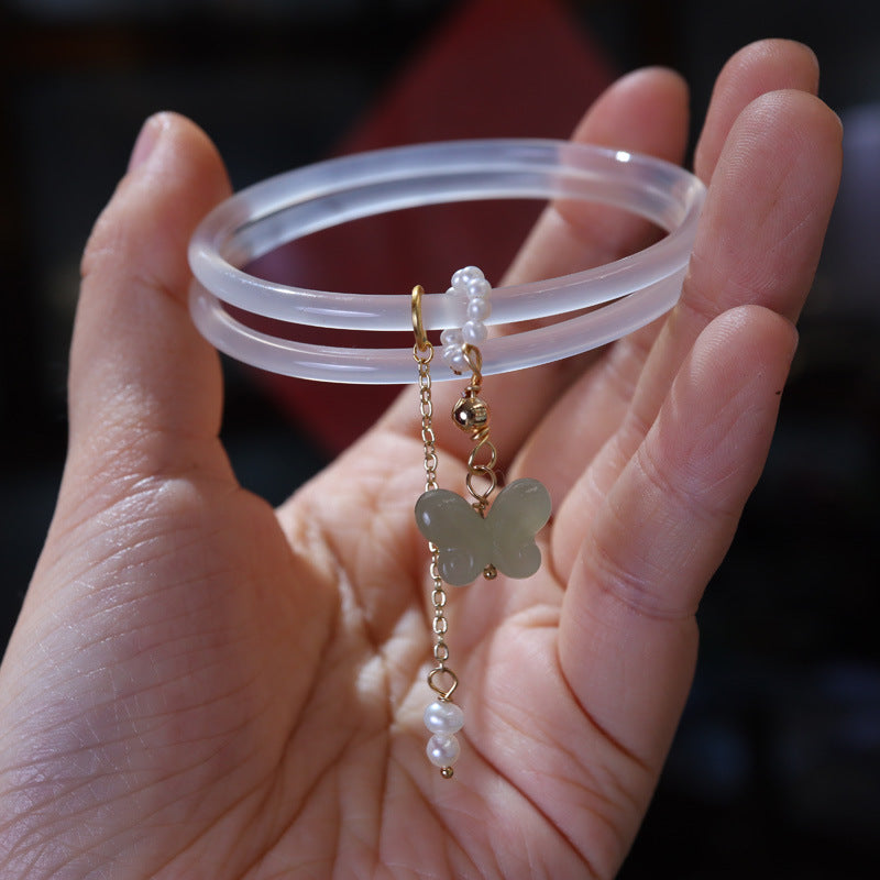 Gold-Devouring Beast Natural Chalcedony Ding-Dang Bracelet Agate Bracelet Ultra-Thin Strip Delicate and Exquisite Jade Bracelet Women's Jewelry Accessories