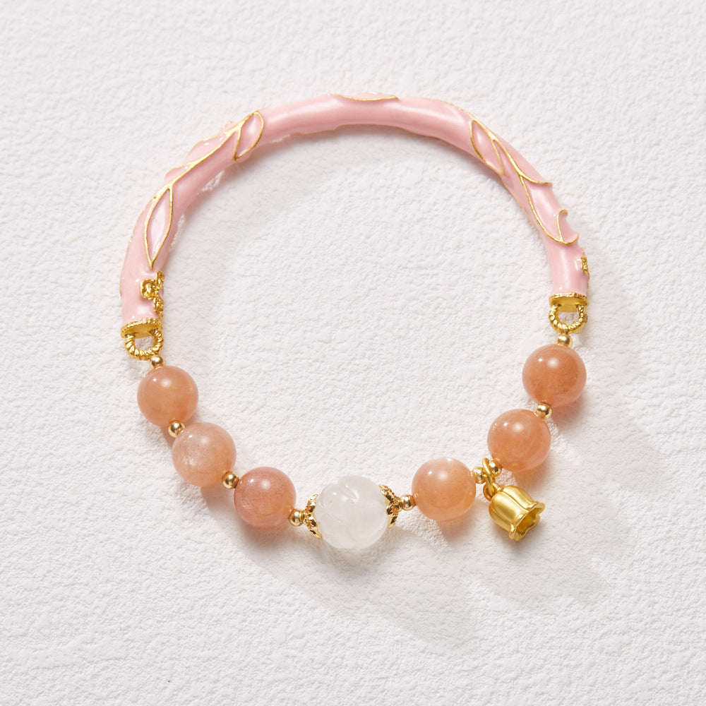 Xiangji Same Style Half Life Natural Sunstone Bracelet for Women Lily of the Valley Flower Wish Half Bracelet Gift for Best Friend