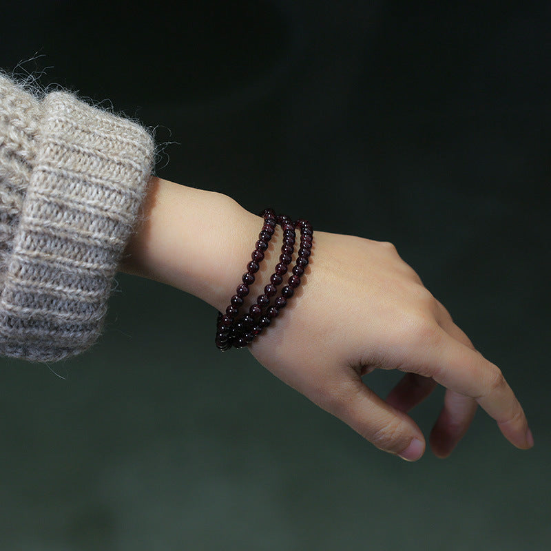 Natural Garnet Bracelet for Women Rose Red Garnet Three Circle Bracelet Simple Design Bracelet