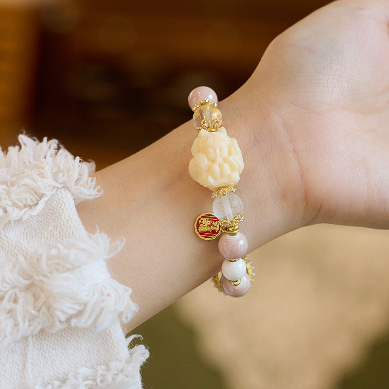 Tempel Gleicher Stil Neunschwänziger Fuchs Duftendes graues Porzellan Farbige Glasur Armband Weiblicher Fuchs Dämon Kleine Rote Dame Pfirsichblüte Viel Glück Perlen Armband