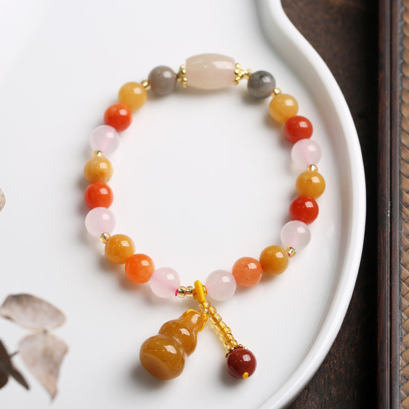 Feiyi Jewelry Gold Silk Jade Bracelet Drum Beads Pumpkin Beads Gourd Ethnic Style Bracelet Yellow Jade Pixiu Bracelet for Women