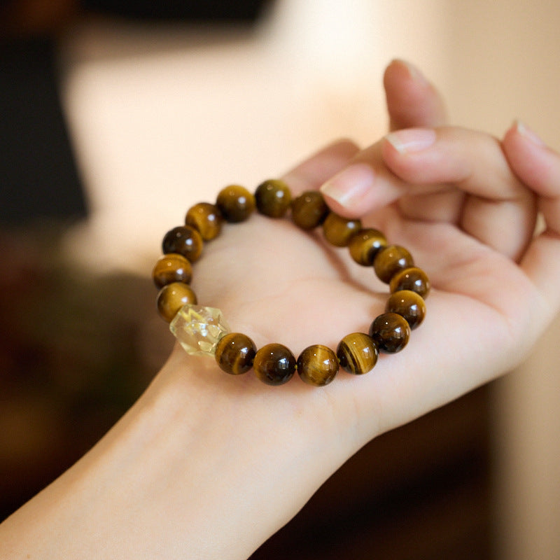 Ephemeral Secret Natural Realm10MM Tiger Eye Stone Bracelet Freeform Yellow Crystal Bracelet High-end Crystal Bracelet