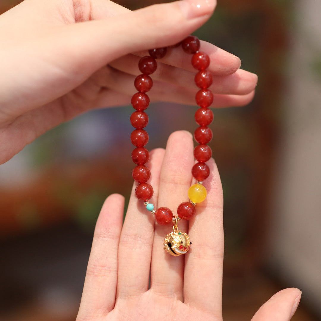 Live Streaming Natural8MM Red Agate Bracelet for Women Fortune Pendant Chalcedony Agate High-end Design Bracelet