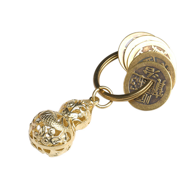 Pure Copper Five Emperor Coins Brass Gourd Keychain Pendant Portable Copper Coin Small Pendant Small Ornament