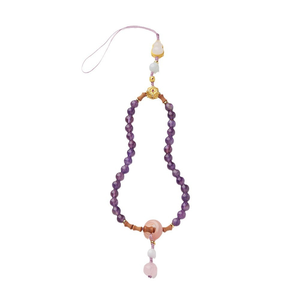 Nine Purple Fire Keychain Phone Pendant Zodiac Year Bracelet for Women Natural Amethyst Dragon Year Gourd Design