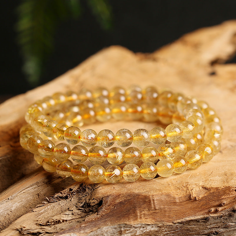 Natural Golden Rutilated Quartz Bracelet Wrap3Circle6mm Golden Rutilated Quartz Multi-Layer Bracelet Titanium Quartz Bead Bracelet Crystal Smooth and Full