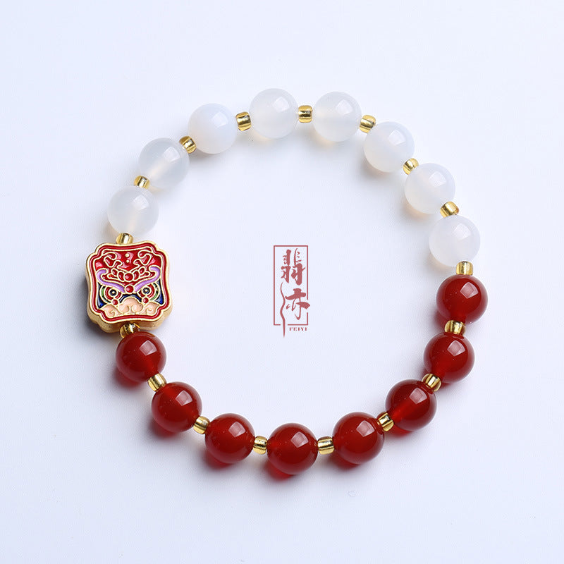 Live Streaming Natural8MM Red Agate Bracelet for Women Fortune Pendant Chalcedony Agate High-end Design Bracelet