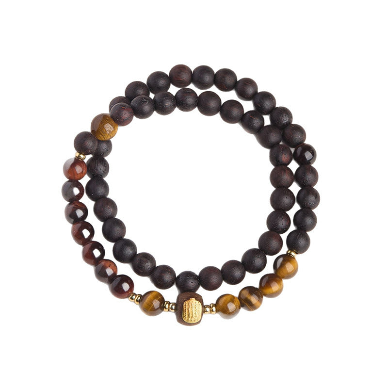 Ancient Style Bracelet Wenwan Agarwood Women Layered Wear Niche Tiger Eye6MM Round Bead Five Strands Single and Double Circle Agarwood Bracelet